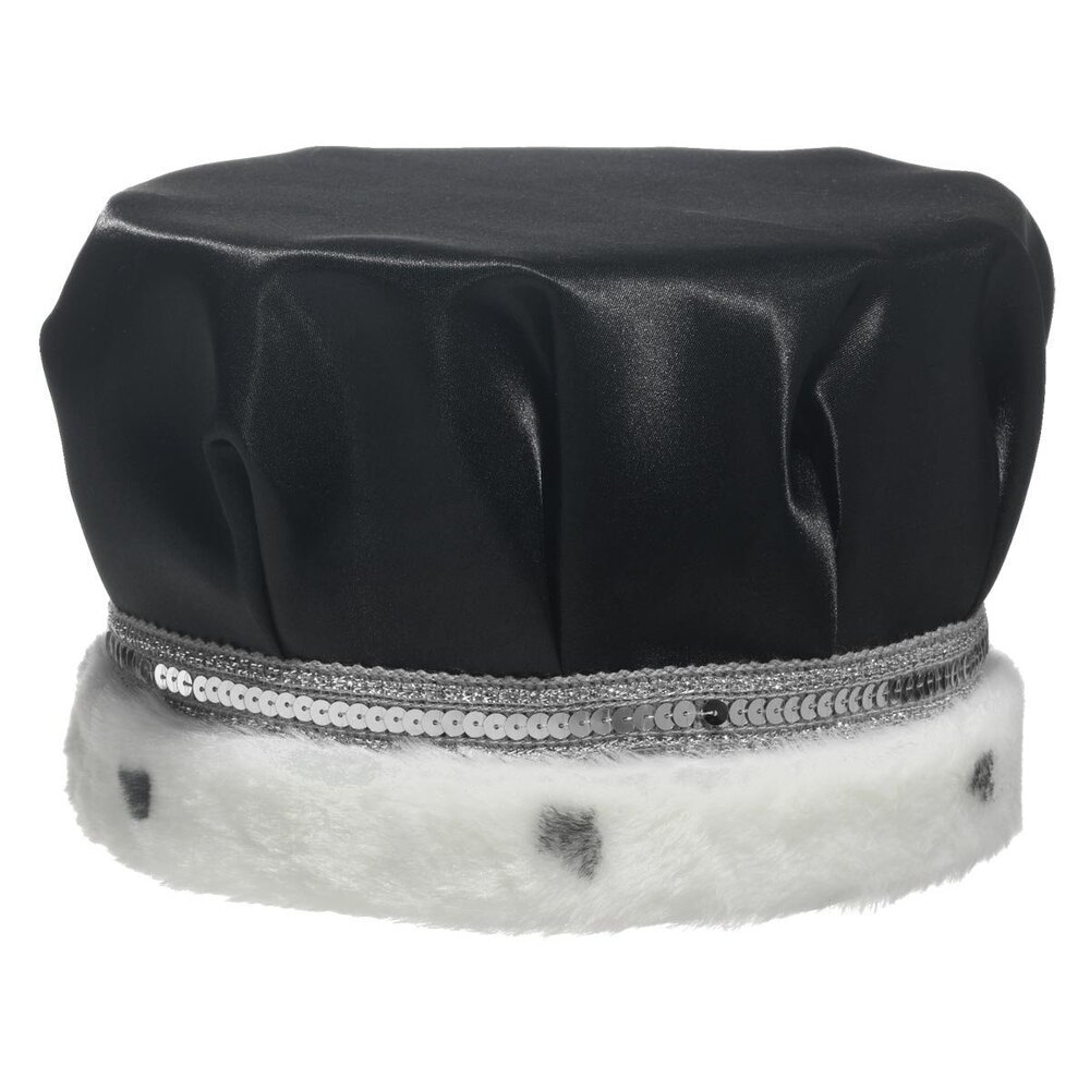 1770 Black Satin Crown with Silver Trim and Faux Fur King Crown For Prom